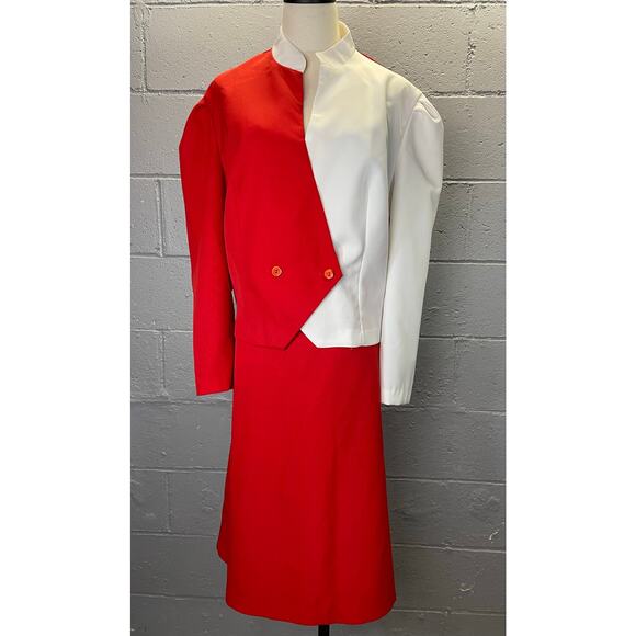 Vintage 1980s Red & White Color Block Plus Skirt Suit Volup Mod Size 24 - Picture 10 of 10